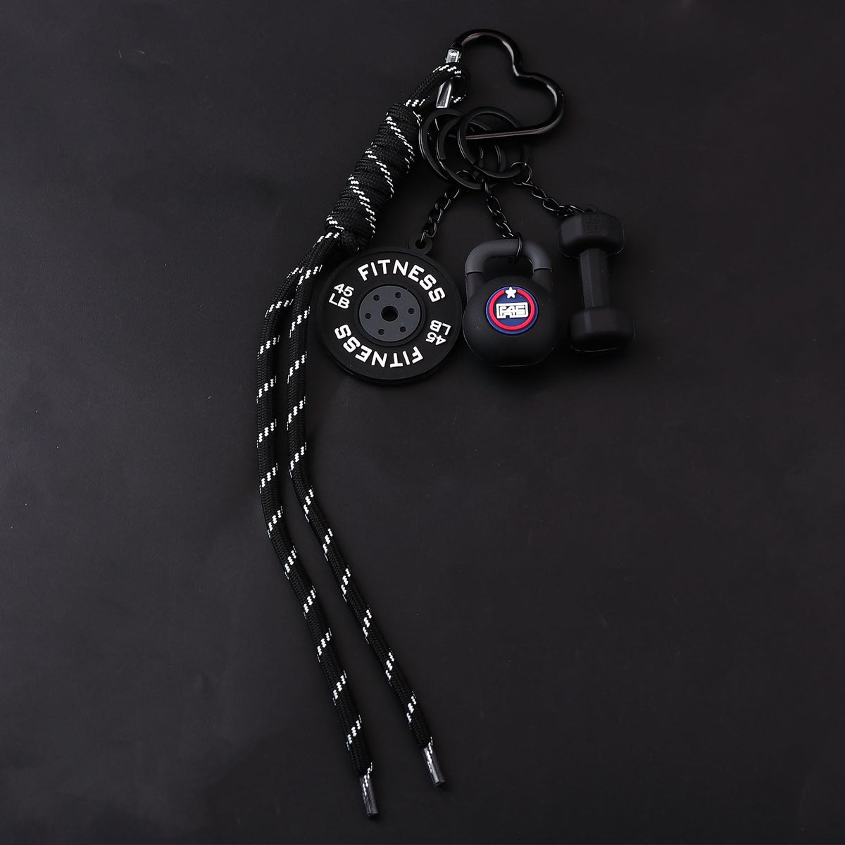 Locus Amoenus Gym Equipment Bag Charms DIY Soft Rubber Dumbbells Keychain for Fitness enthusiast Couple Backpack Jewelry Gift (Black)