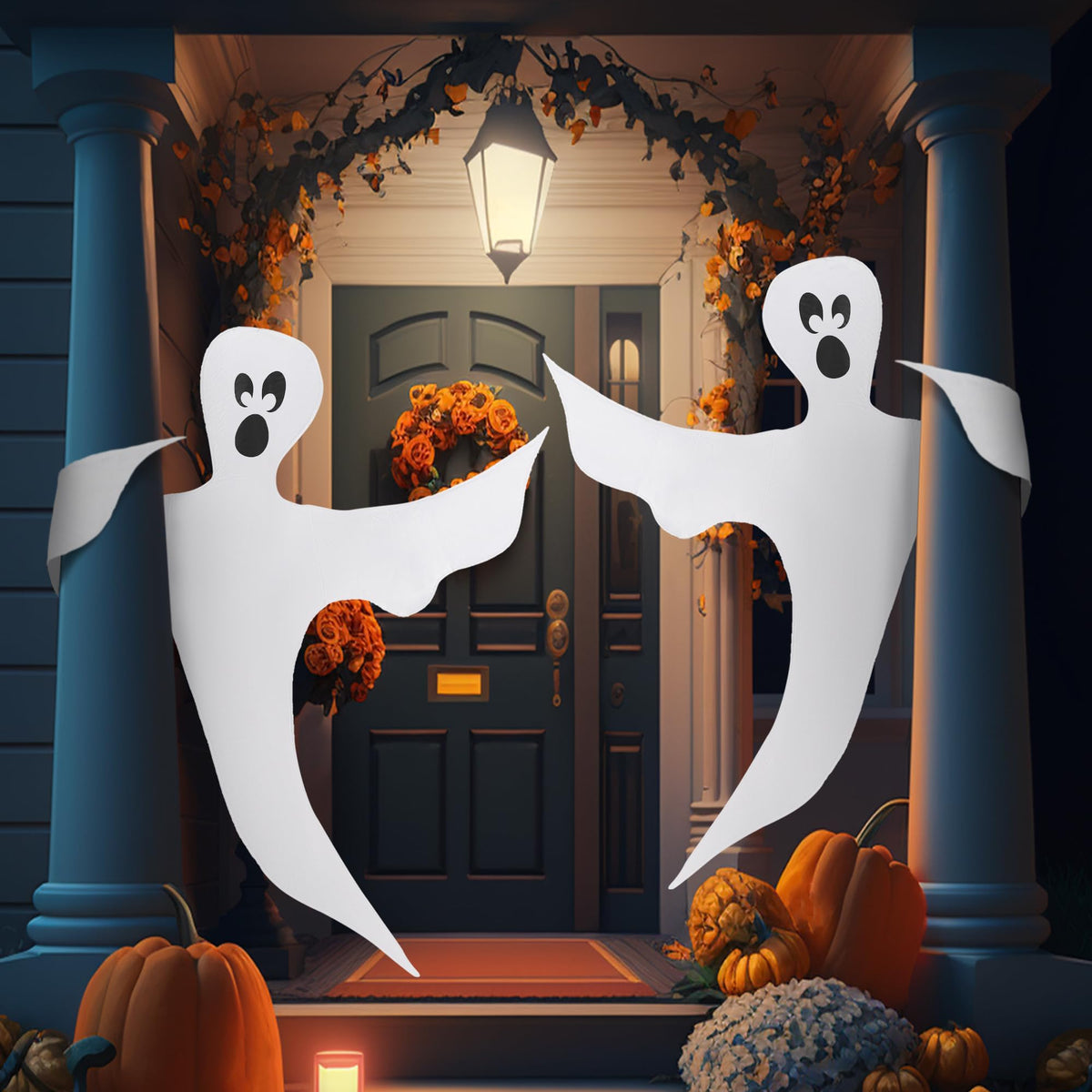JOYIN Halloween 2 Pcs Tree Wrap Ghost Decoration Outdoor, 53” Cute Face Flying Ghost for Halloween Outdoor, Lawn, Yard, Tree, Party Supplies, Haunted House Wrap Decorations