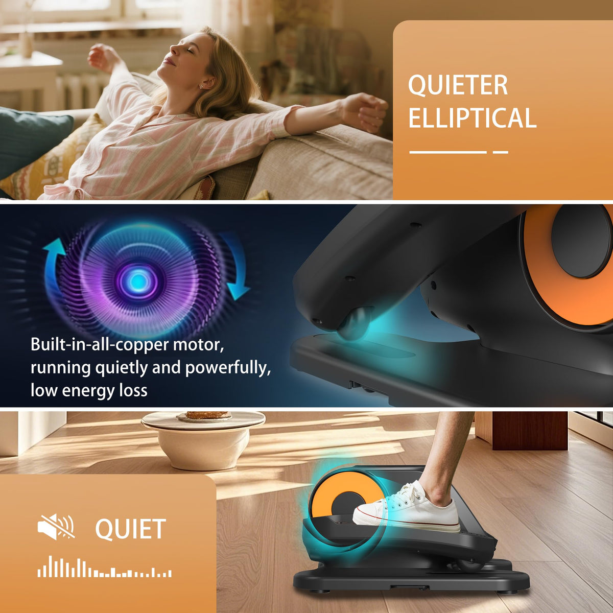 Wesec Under Desk Elliptical Machine, Electric Elliptical Training Machine w/Remote & 12 Speeds Level, Manual & Auto Mode, Elliptical Traier for Seniors Seated Pedal Exerciser for Home Office, Orange