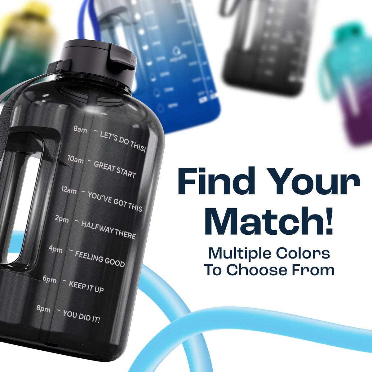 AQUAFIT 128 oz Water Bottle with Time Marker - Straw & Chug Lid - BPA Free 1 Gallon Gym Water Bottle with Handle - Big Gallon Jug (Gray, 128 Ounces)