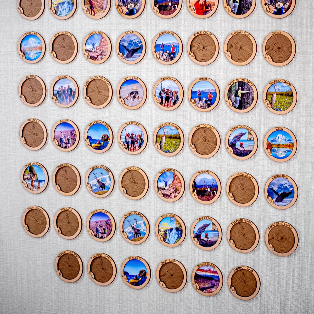 1DEA.me Wooden National Parks Checklist Gift - 63 Photos Bucket List β Includes Secure Photo Maker β Set of 63 Frames 2.5Γ2.5 in β Easy to Use, Built to Last and Uniquely Yours