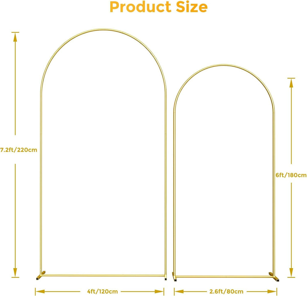 DOYXC Metal Arch Backdrop Stand, 7.2FT+6FT Wedding Arch Frame, Balloon Arch Backdrop Stand Set of 2, Gold Wedding Arch Backdrop Stand for Wedding Birthday Party Baby Shower Graduation Ceremony Decor