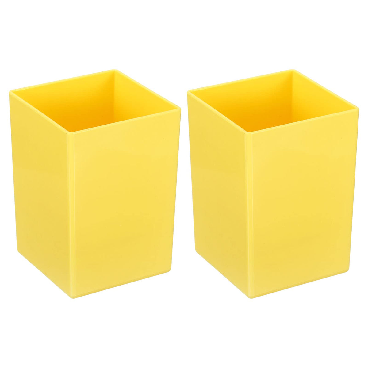 PATIKIL Pencil Holder, 2 Pack Plastic Pen Makeup Brush Holder Cup Storage Square Desktop Organizer Stationery Caddy for Home Office, Yellow