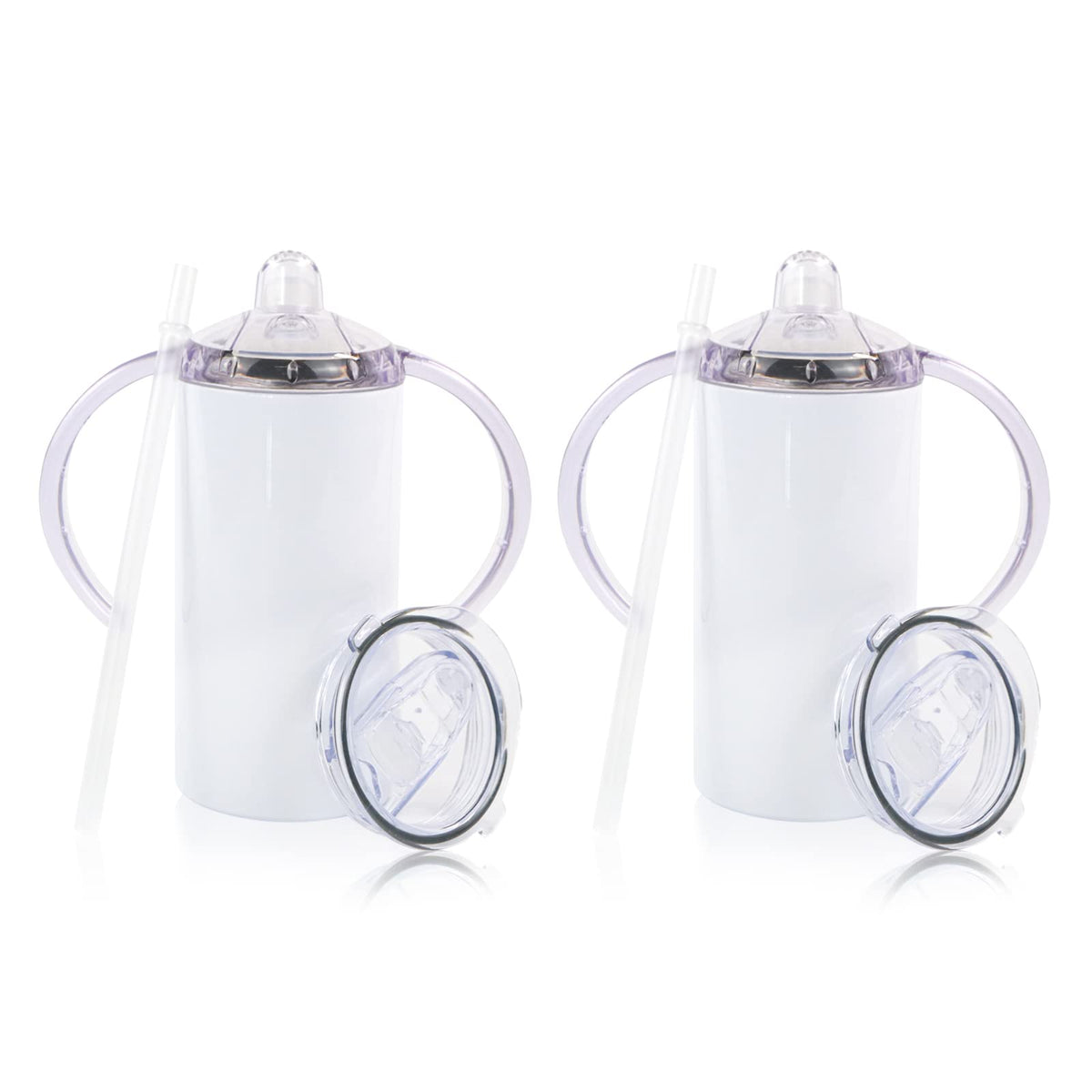 MAIKESUB 2 Pack Sublimation Blank Sippy Cup Tumblers with Handles Straight Stainless Steel Insulated Skinny Tumblers with Splash-proof Lid 12 oz Shatterproof Water Tumbler
