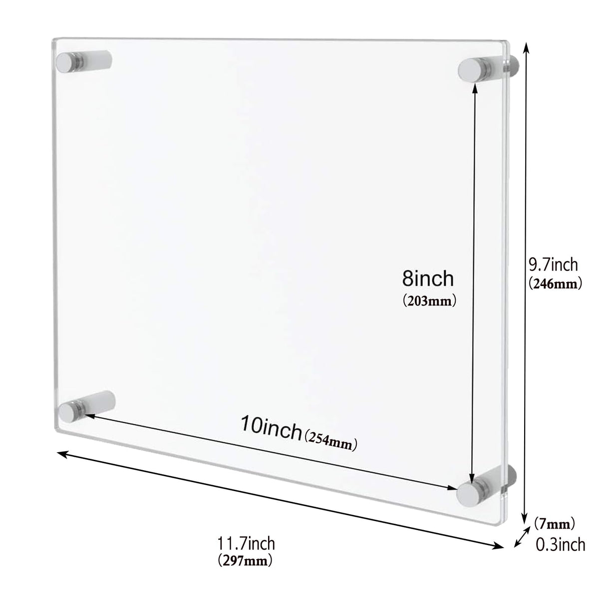 BFRed Acrylic Photo Frame 8X10 in Brackets 3 Pack, Clear Picture Frames for Wall, Frameless picture Frames Lucite Transparent Square Cubes Floating Hanging Photo Frame