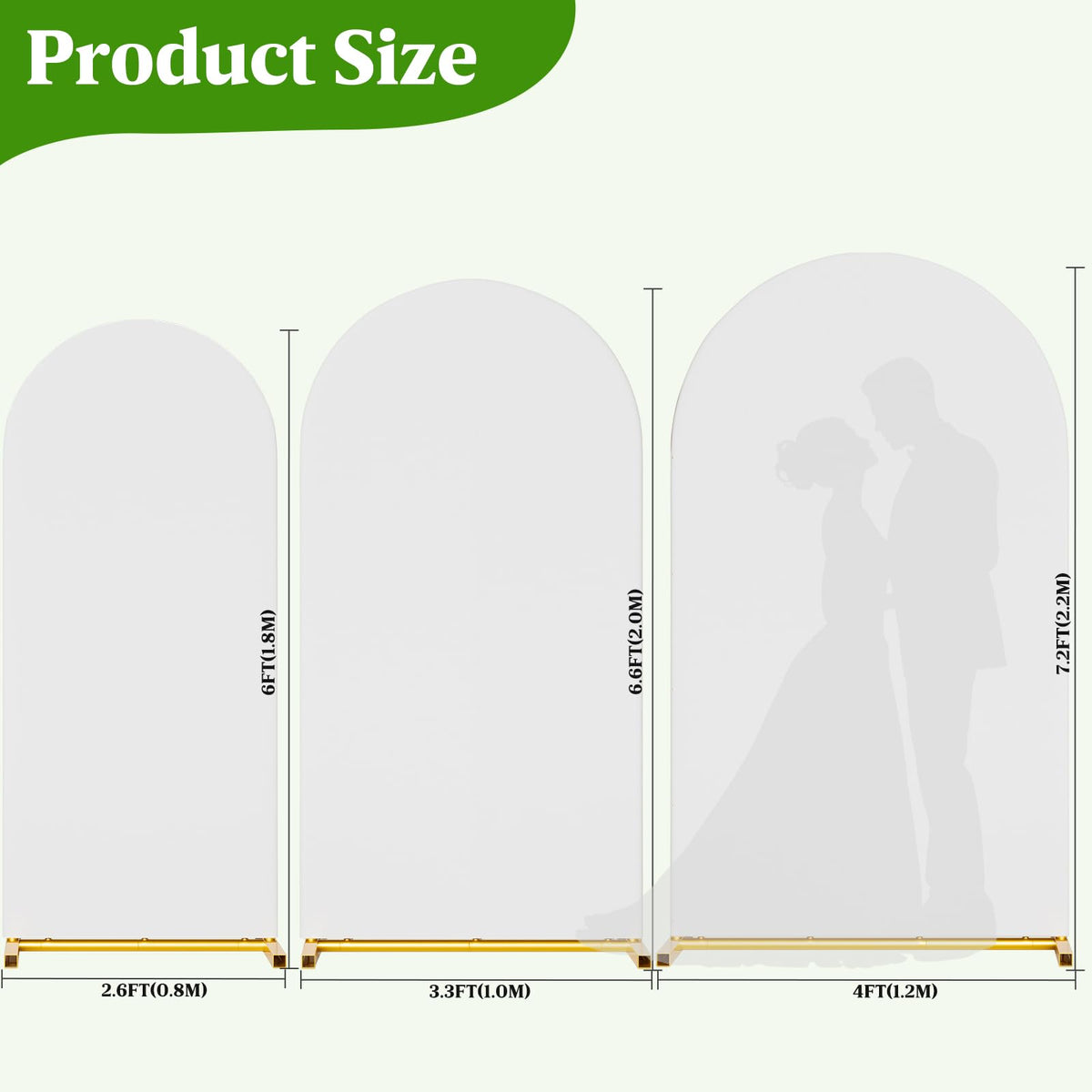 CludPark Arch Backdrop Stand with Cover Set, 7.2FT,6.6FT,6FT Gold Metal Wedding Arch for Ceremony, Heavy Duty Balloon Arch Stand with White Spandex Cover for Birthday Party, Baby Shower, Graduation