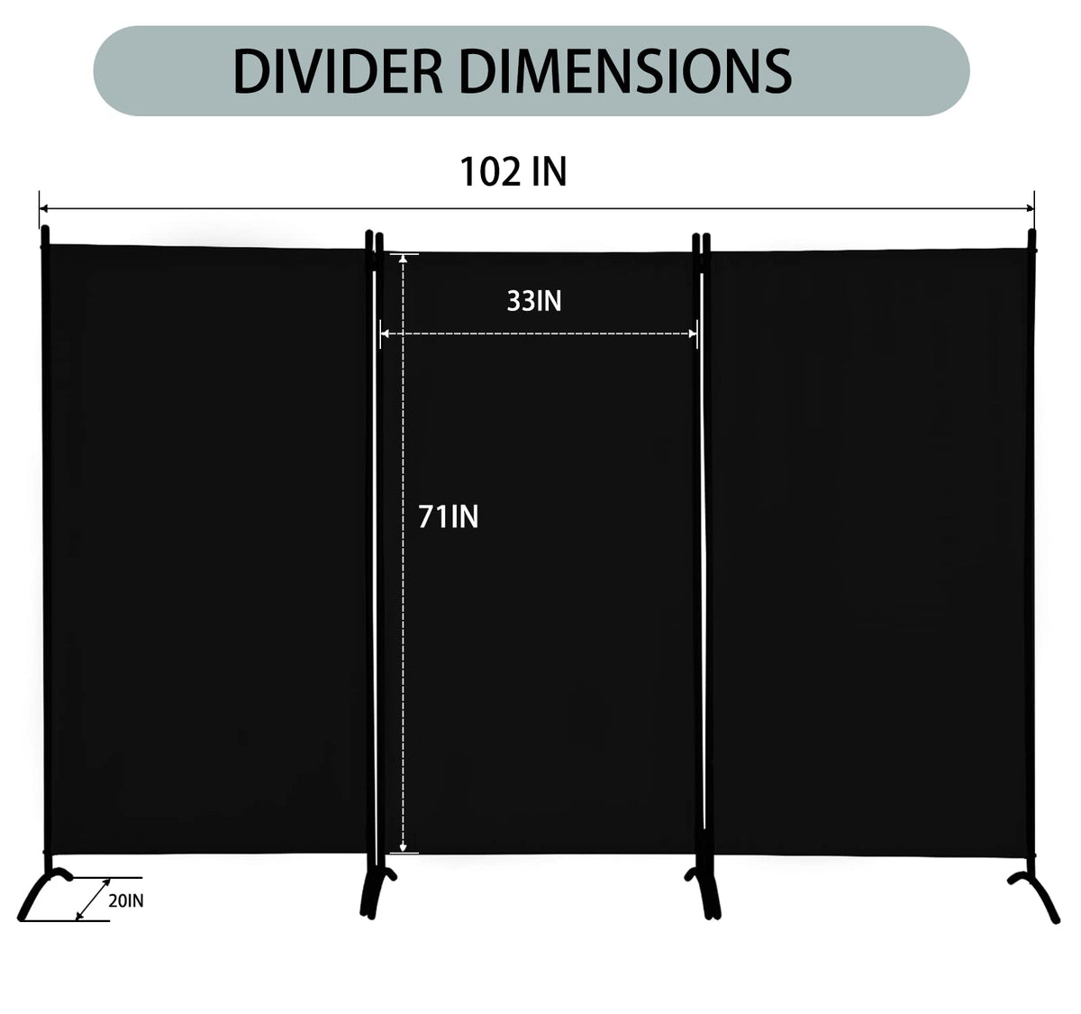 Room Divider 3-Panel Privacy Screen, Portable Screen Steel Frame with Hook&Loop for Home, Office, Classroom, Studio, Meeting (Black