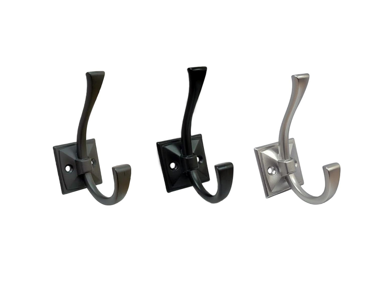 QCAA Coat and Hat Hook, Zinc Die Cast, Matte Black, 2 Pack, Made in Taiwan