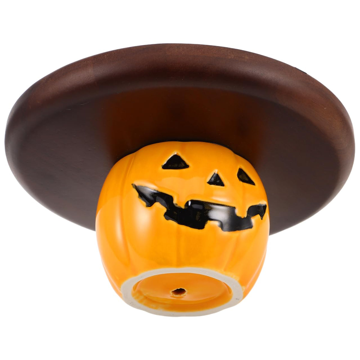 STOBAZA Halloween Pumpkin Serving Tray Rustic Wooden Dessert Platter with Ceramic Stand for Party Snacks Bread Candy Display 8.46X8.46X3.94 Inches