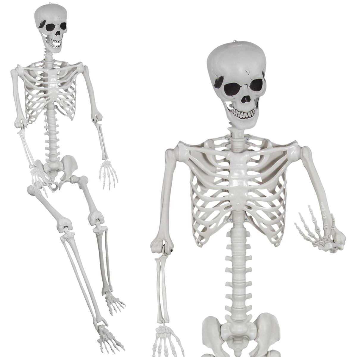 SUNREEK 5.9ft Halloween Full Size Skeleton, Large Human Skeleton Bones with Full Body Posable Joints for Halloween Graveyard Haunted House Spooky Scene Décor (5.9ft)