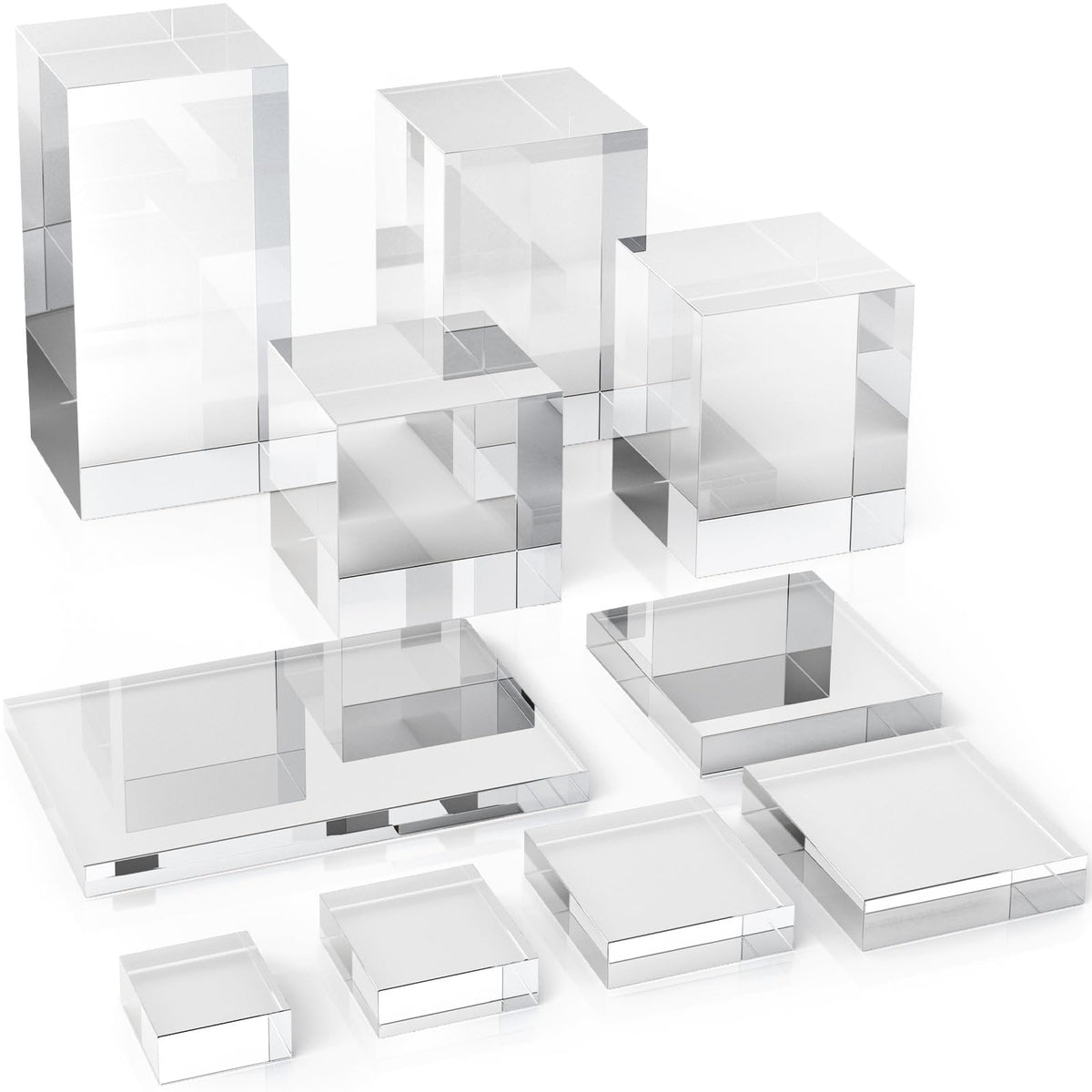 Marsui 10 Pcs Acrylic Cubes for Display Product Photography Props Transparent Acrylic Block Set for Boutique Jewelry Cosmetic Crafts Closet Show(Square, 10 Sizes)