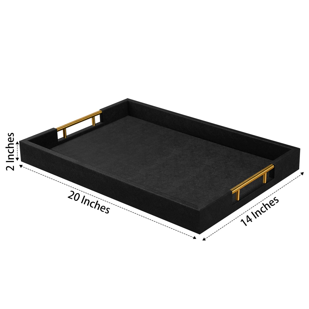 14x20 Inches Black Faux Leather Wrappen Wood Serving Tray with Metal Handles for Various Occasions, Ottoman, Home Decor Decorative, Living Room, Coffee Table Organizer, Serving Breakfast On Bed