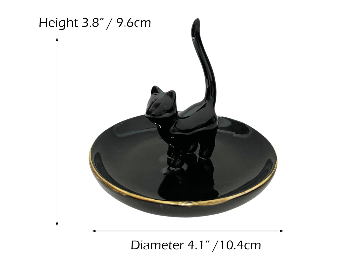 ROSA&ROSE Cat Ring Holder Trinket Tray Ceramic Jewelry Dish Porcelain Ring Organizer–Gift for Women,Girlfriend,Wife,Birthday or Anniversary (Black)