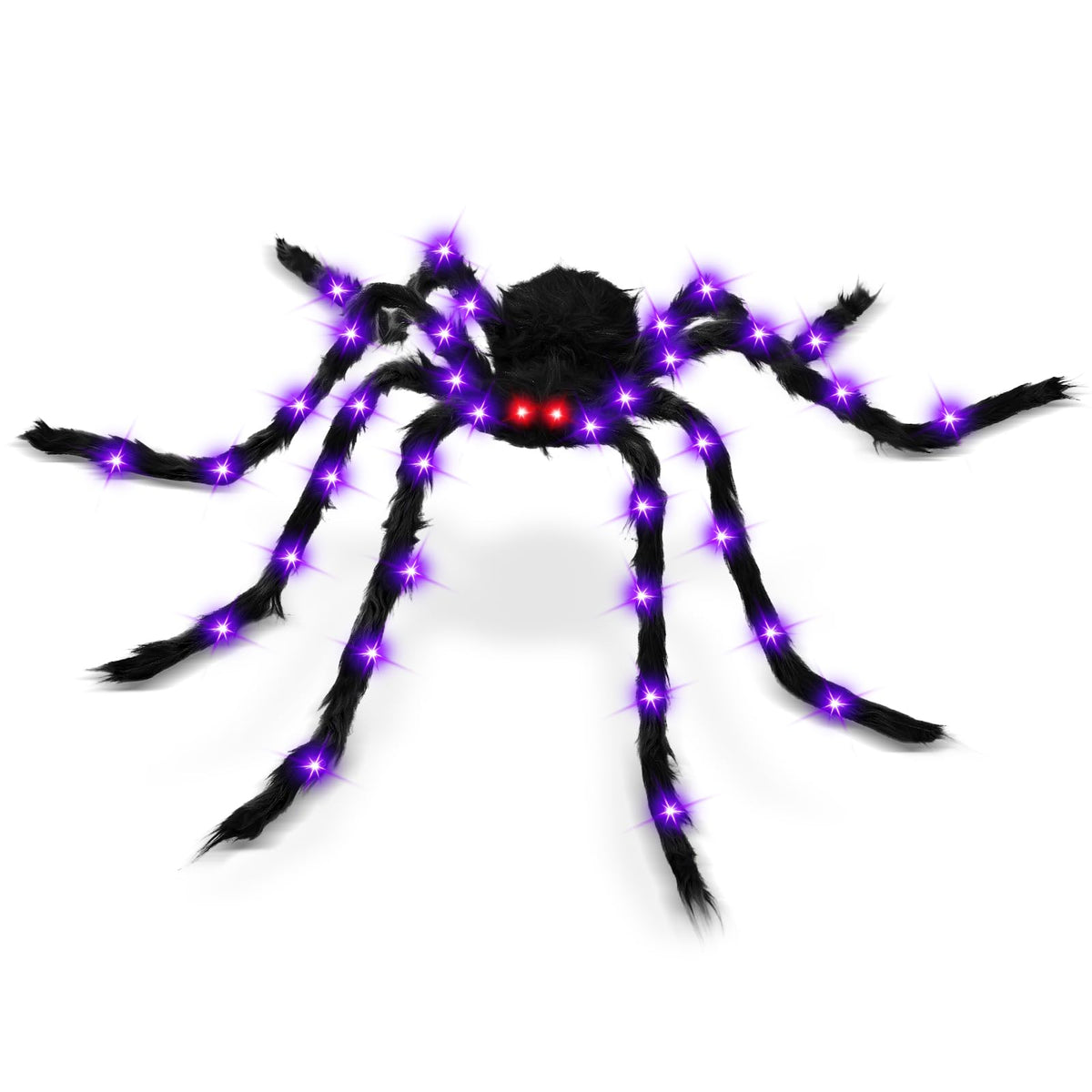 6.6 FT Giant Spider Halloween Decorations Light Up Scary Spider with Red LED Eyes Purple Lights for Yard Lawn Garden Porch Halloween Party Haunted House Indoor Outdoor Decor