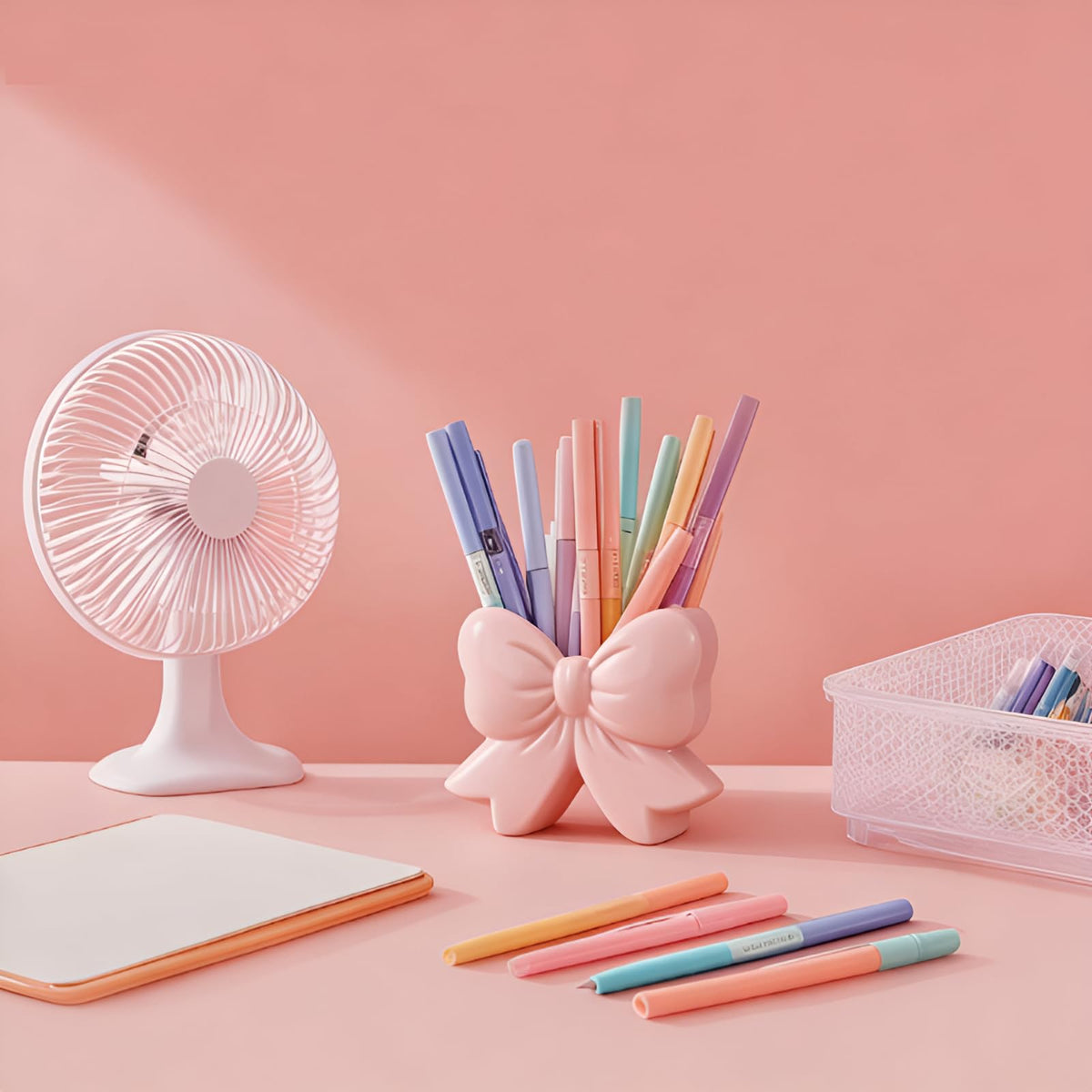 Bow Pen Holder for Desk, Coquette Ceramic Pencil Organizer Makeup Brush Holders with Bow, School Supplies Cute Office Decor, Back to School Accessories for Teachers Appreaction Gift for Women(pink)