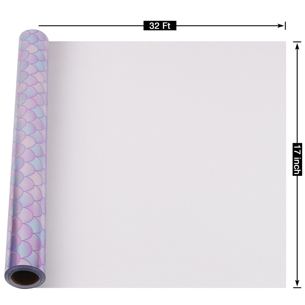 RayofSun Mermaid Scale Wrapping Paper for Girls Kids - 17 Inch x 32 Feet Mini Roll Under Sunlight Glittering Birthday Wrapping Paper Roll for All Occasions, Birthday, Baby Shower Wedding Present Wrap