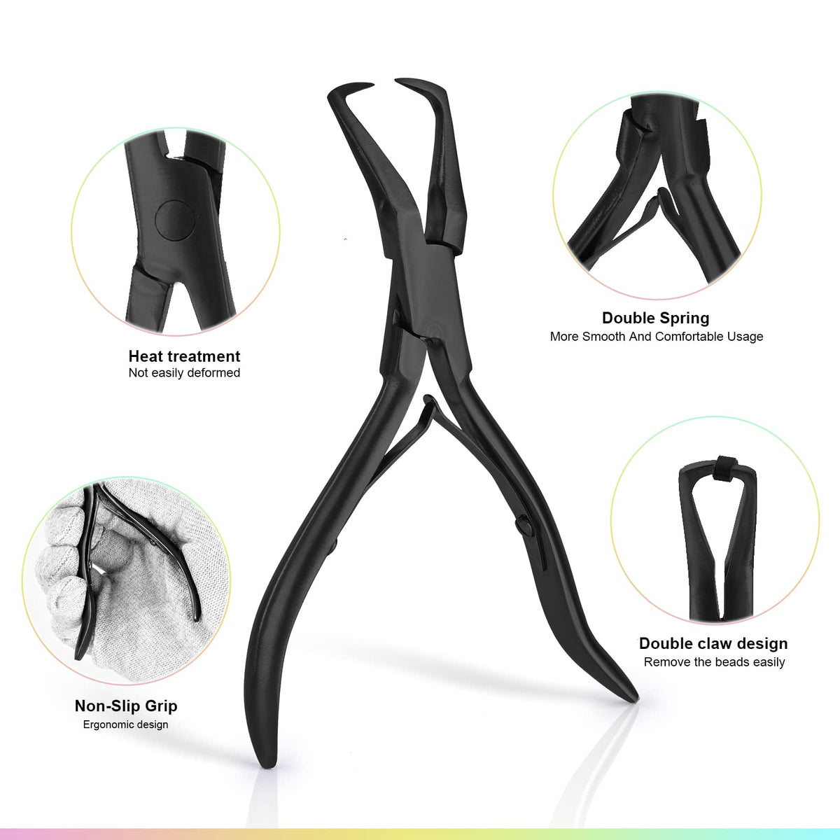 EHDIS Hair Extension Beading Tool Kit Stainless Steel Hair Extensions Micro link Bead Closer and Remover Pliers set, Beads Hair Pulling Hook & Micro Ring Loop Tool Set (Black)