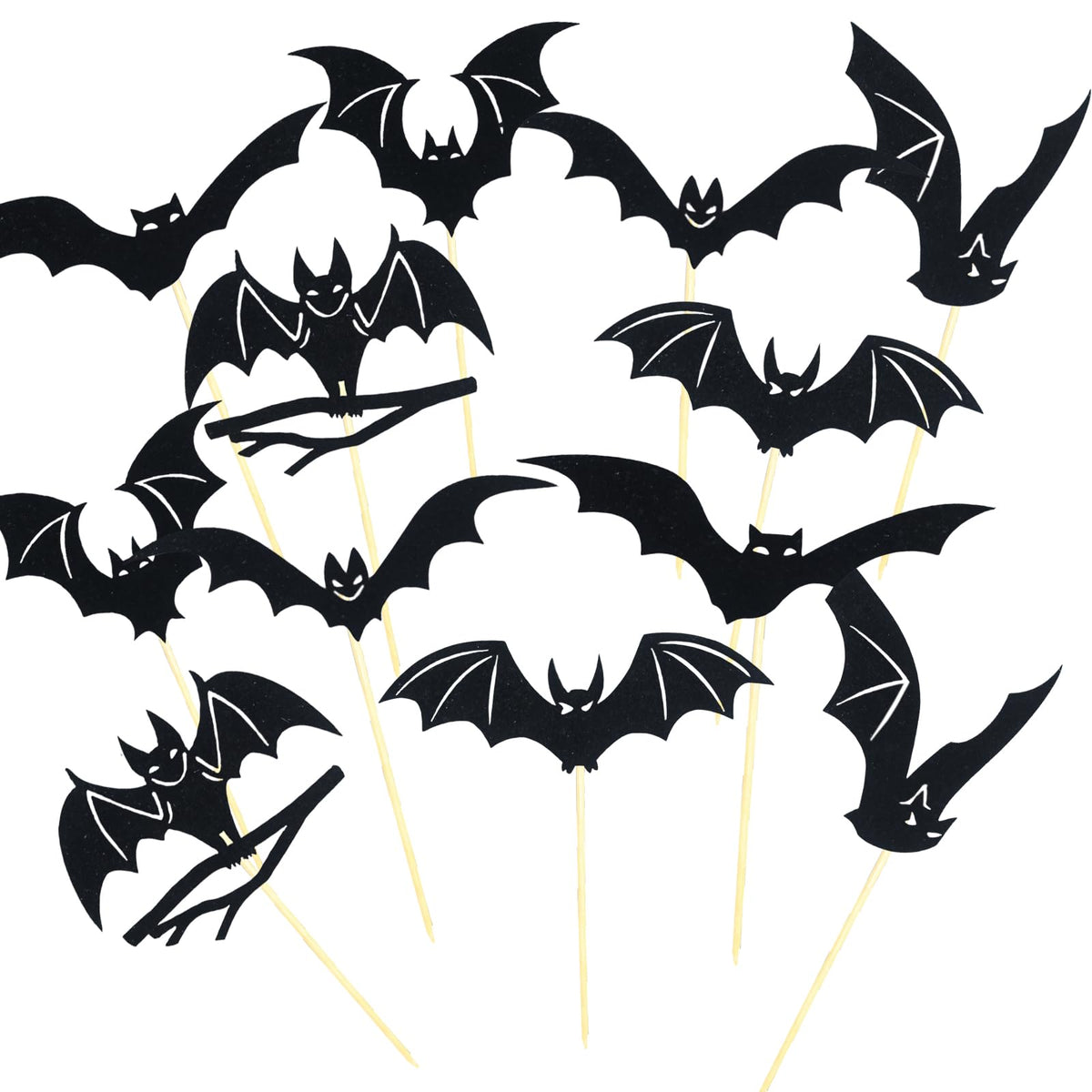 48 Pcs Halloween Black Bat Cupcake Toppers Set Glitter Bat Cupcake Toppers Picks Decor for Halloween Day Birthday Party Baby Shower