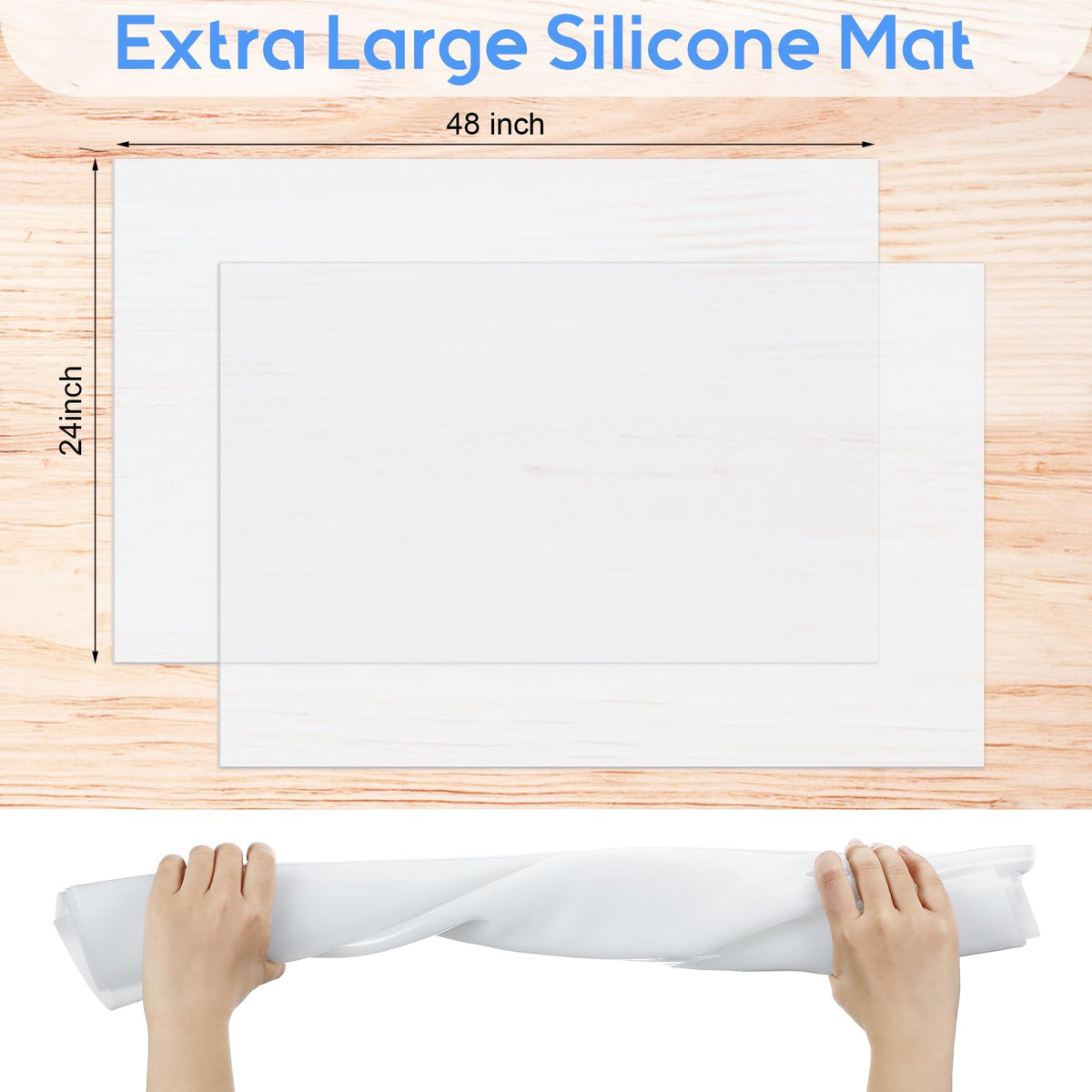 Hushee 2 Pack Extra Large Silicone Mat Place Mats Table Protector Craft Heat Resistant Mat for Kitchen, Painting(White,24 x 48 Inches)
