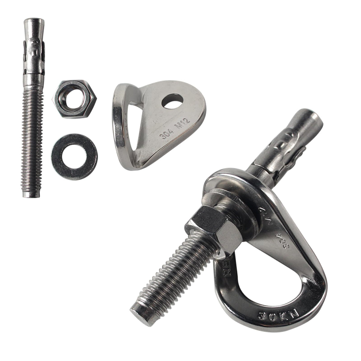 304 Stainless Steel Climbing Bolt Kit, Heavy-Duty Climbing Holds Hanger 1/2"-for Outdoor Climbing Walls, Bouldering Gyms, and DIY Home Training Setups (1 Set)