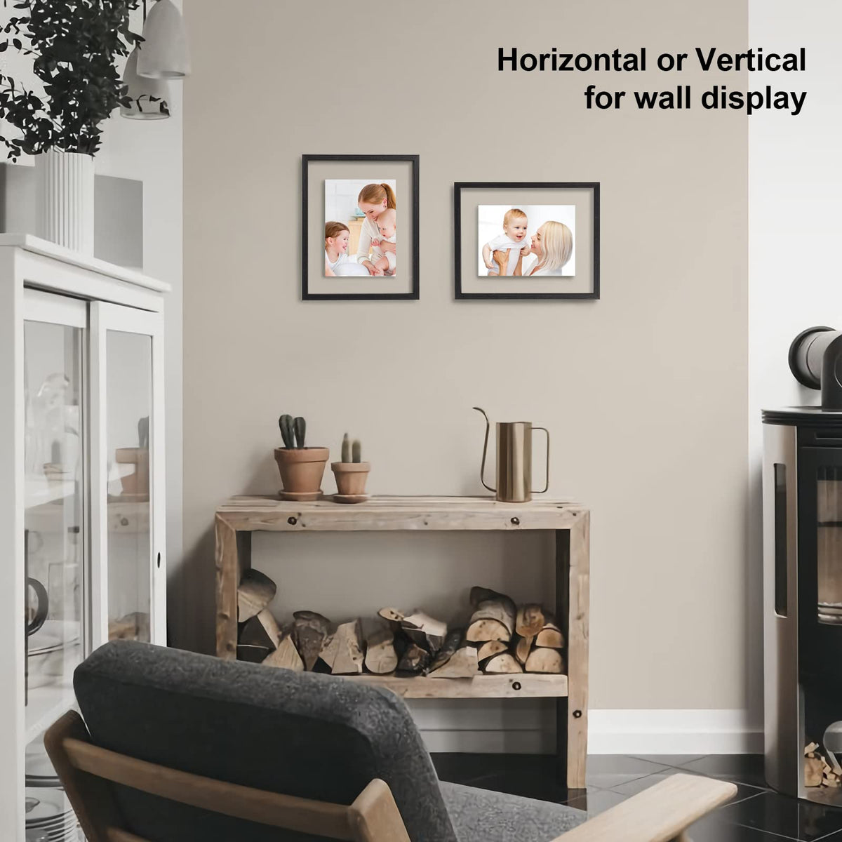 Egofine 8x10 Floating Frames Set of 2, Double Plexiglass Picture Frame, Made of Solid Wood Display Any Size Photo up to 8x10, Wall Mount or Tabletop Standing, Faded Black