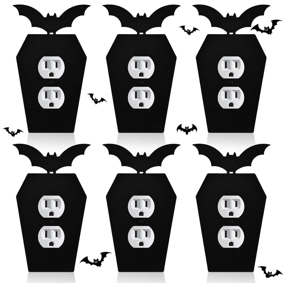 Peryiter 6 Pcs Gothic Coffin Black Outlet Covers Wall Plate Bat Coffin Gothic Room Decor Duplex Plug Socket Light Switch Covers Decorative Goth Decor for Bedroom Home Kitchen(Black,Bat)