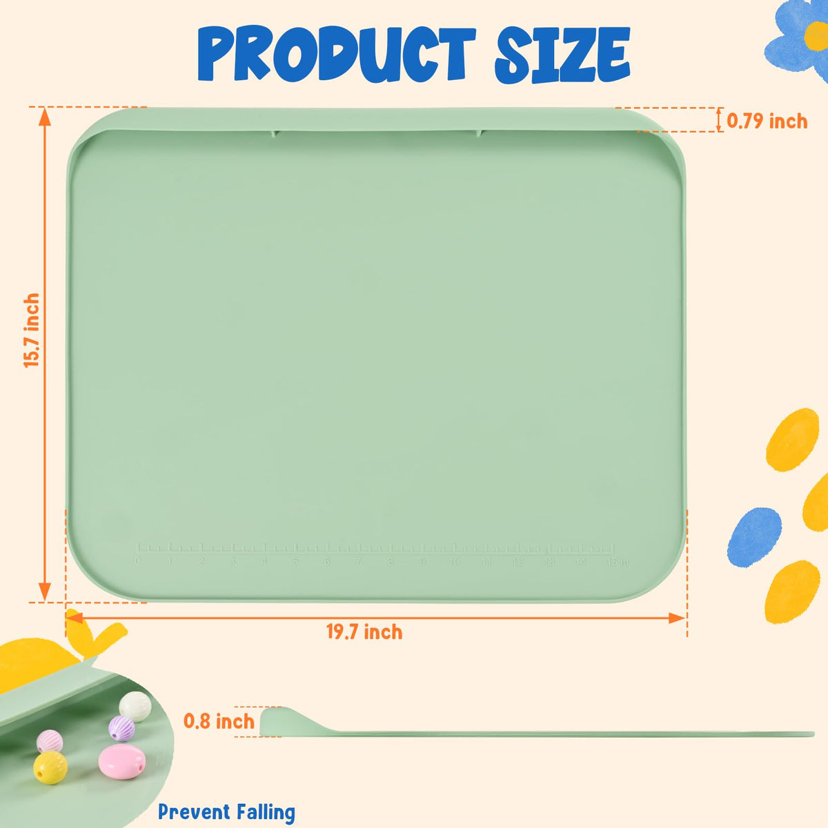 Silicone Art Mat for Crafts, 19.7" x 15.7" Painting Mat for Kids with Raised Sides, Non-Slip Surface for Resin, Clay, Play Doh, Jewelry Making DIY Arts & Crafts Creation (Green)