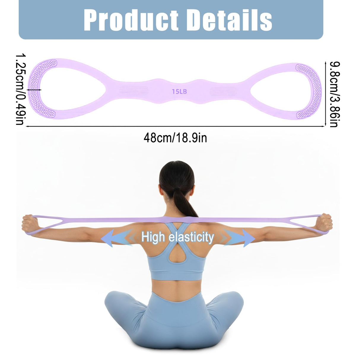 Arm Resistance Bands,8 Shaped Resistance Bands with Handles for Shoulder, Back & Arm Workout,15lb Rubber Pull Rope for Women and Men,Yoga Pilates Home Fitness Equipment (Purple)