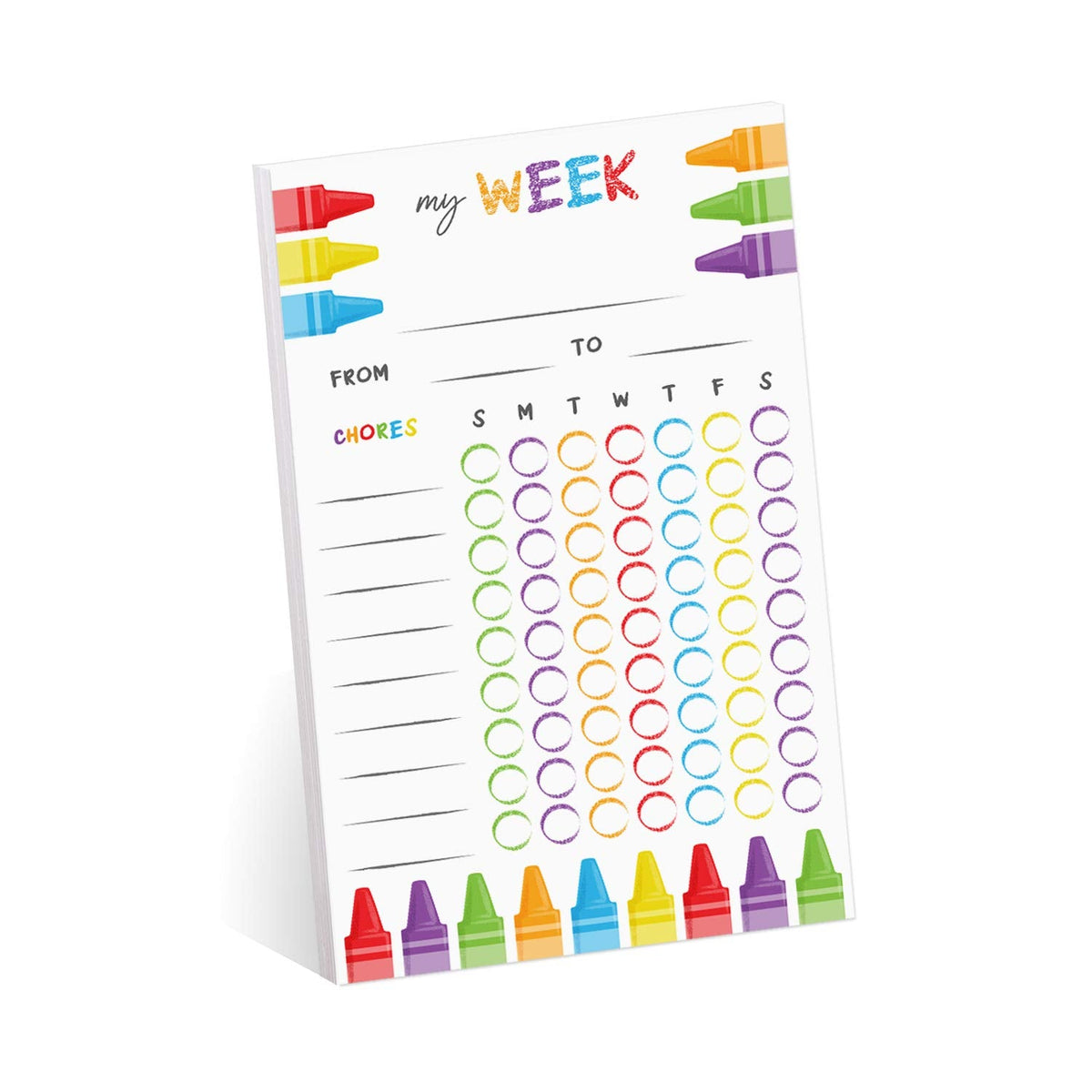 Cheerful Crayon Design Weekly Chore Chart / 6" x 10" Sticky Note Fill in Task List/Fun Week Assignment List
