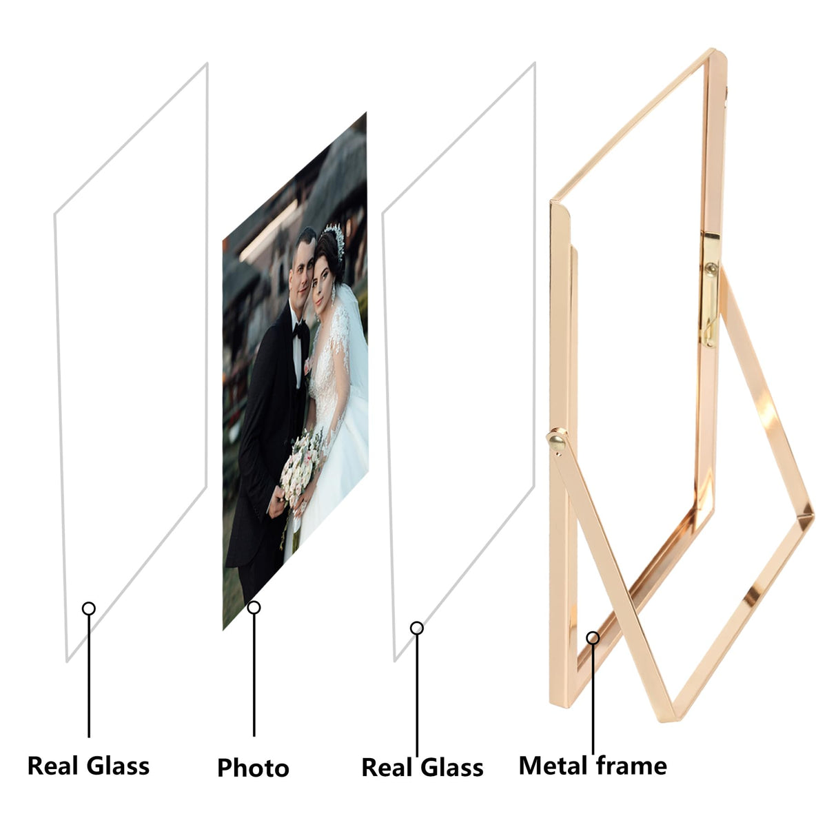 FineLiMoLa Gold 4x6 Floating Frame 2pack for Photo Sizes(2x3'',3.5x5''),Adjustable Tabletop/Shelf floating Photo Frame,Classy Metal Gift Frames for Wedding,Christmas,Birthady,Home or Office Decor.