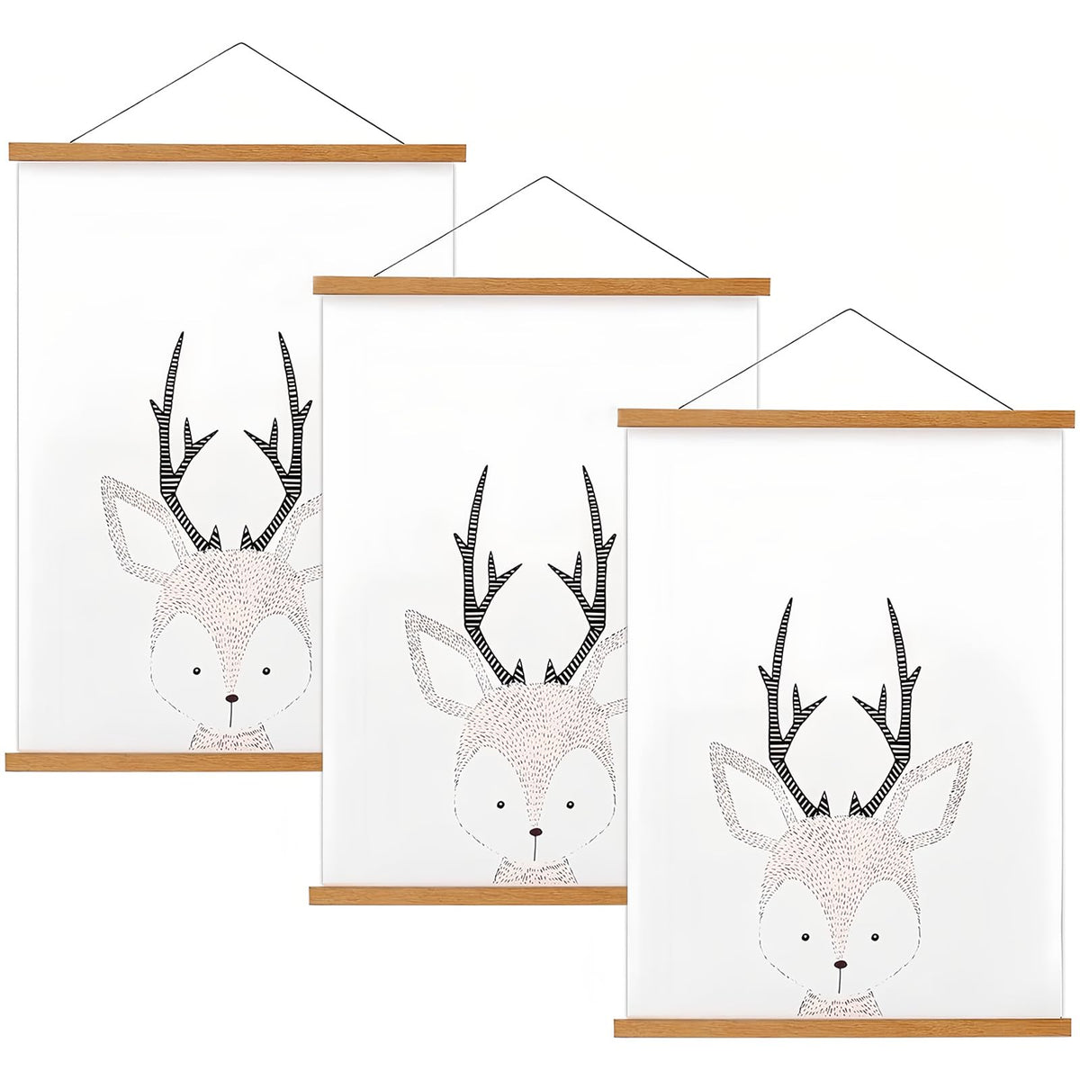 FALAMON 3 Pack Magnetic Poster Hanger Frame, Teak Wood Magnet Poster Frame for Posters, Prints, Photos, Pictures, Maps, Scrolls, and Canvas Artwork