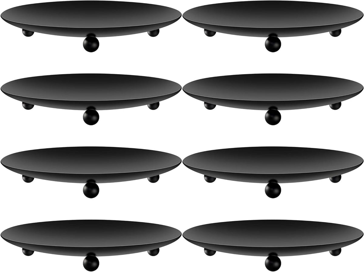 Bgtecho 8PCS Black Candle Holder Iron Plate, 4'' Stand for LED & Wax Candles, Decorative Pillar Plate for Incense Cones, Spa, Weddings, Party