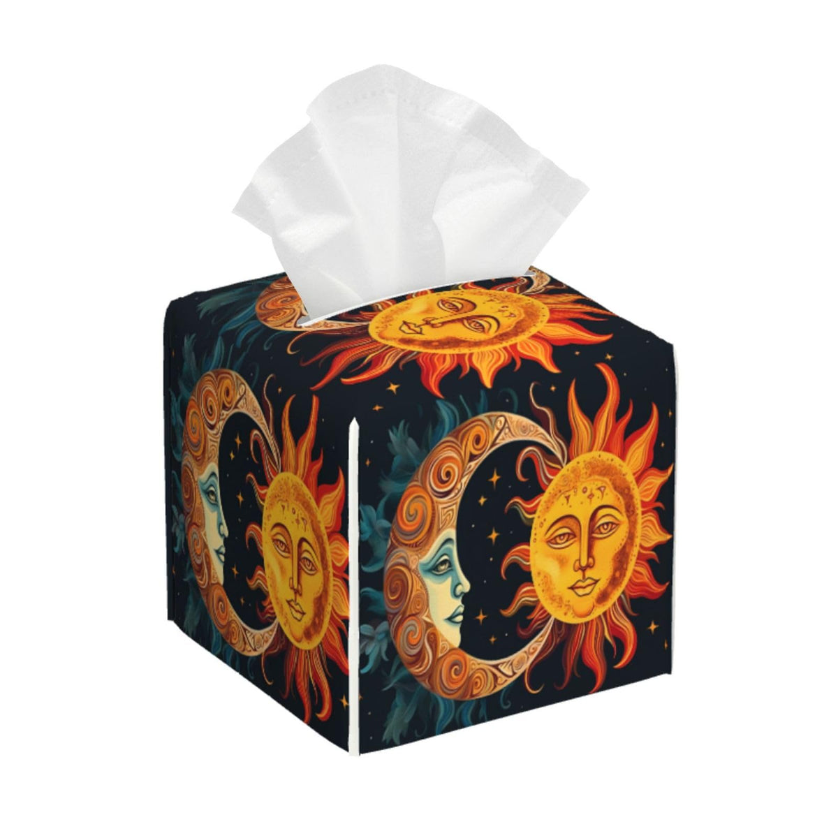 Square Tissue Boxes 5.2"x5.2"x5.2", Sun Moon Stars Tissue Holder Decor for Home/Car/Office
