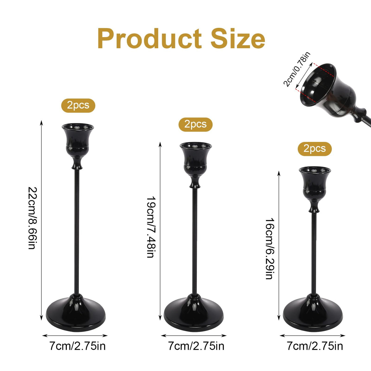 6pcs Black Candle Holder, Black Candlestick Holders Taper Candle Holders for Pillar Candles Sticks Holder Decor Halloween Christmas Decorations Candle Stick Holder Candelabros para Centros de Mesa