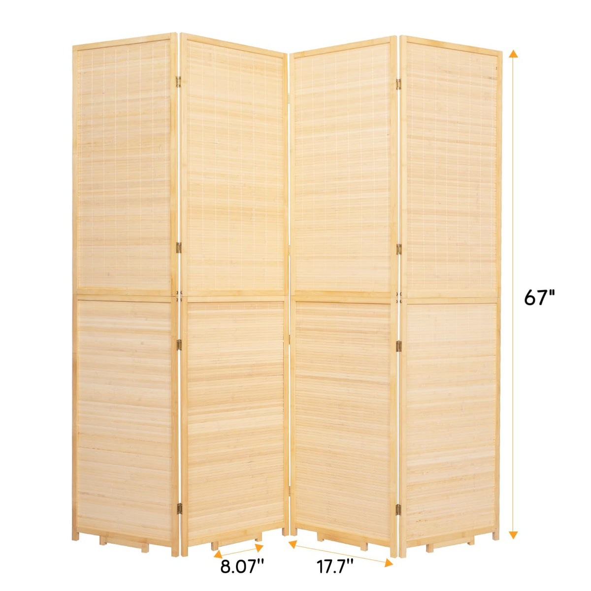 Bamboo Room Divider Folding Privacy Screens, Wall Divider for Room Separation, Portable Room Partitions and Dividers, 5.6FT Bamboo Room Divider Panel (Beige, 4 Panel-67”)