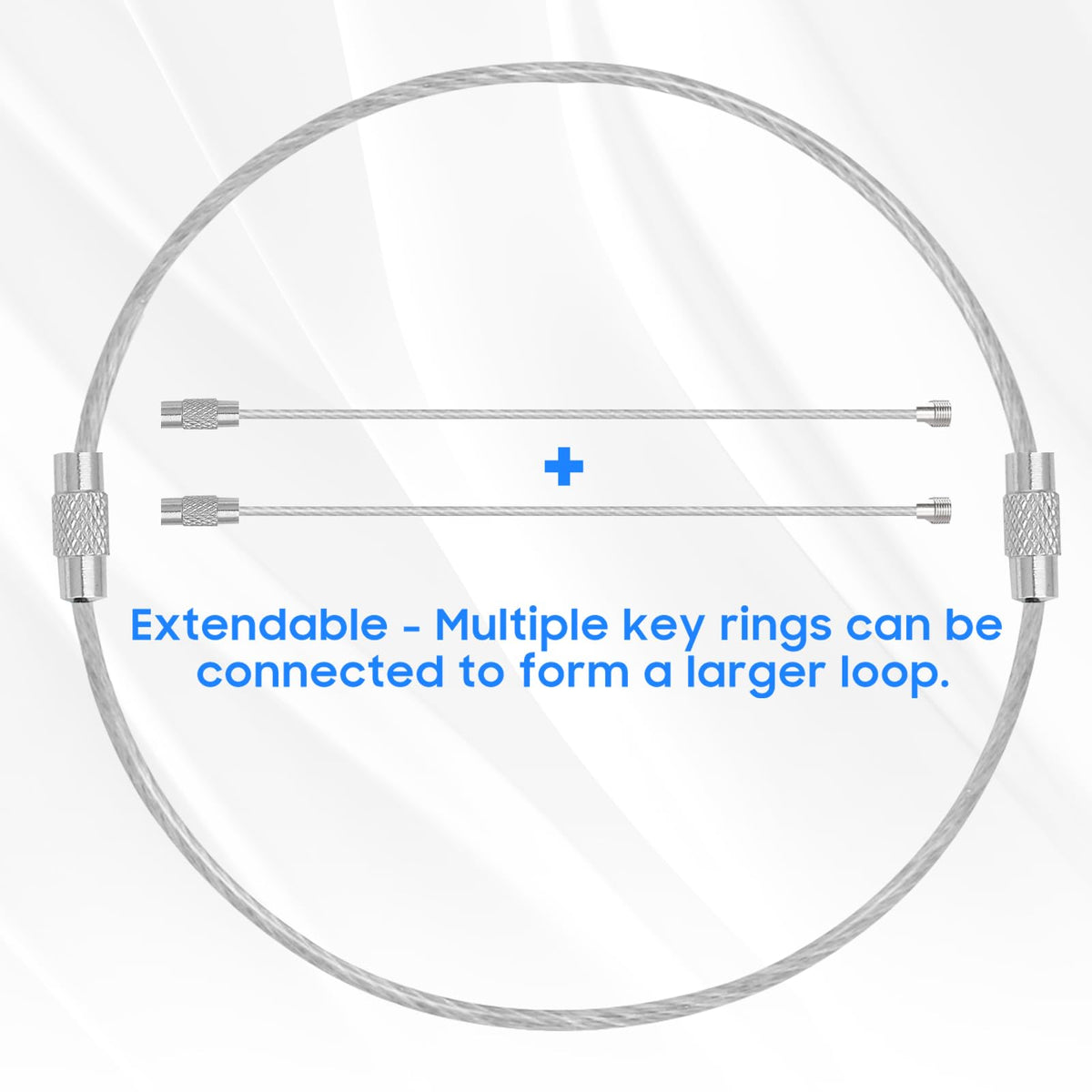 DFTOA-30 Pack 6 inch Extendable Wire Keychain Cable/Luggage Tags/Loops Holder/ID Tag Keeper, Silver Cable Key Ring