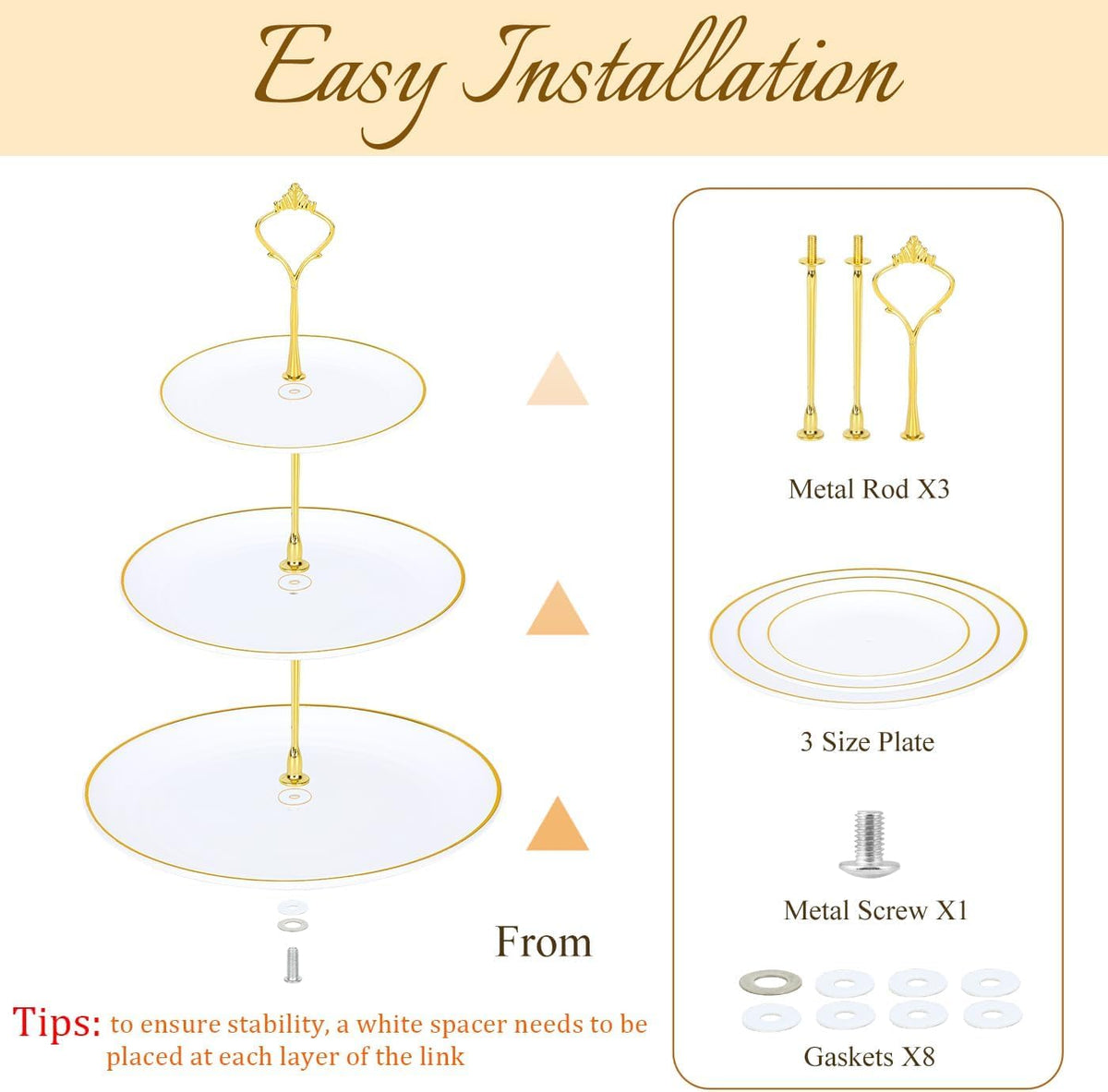 DI QIU REN 8PCS Cake Stand Set, Plastic Cupcake Stands with Gold Rim, Dessert Display Stands Set for Wedding Birthday Party Tea Party