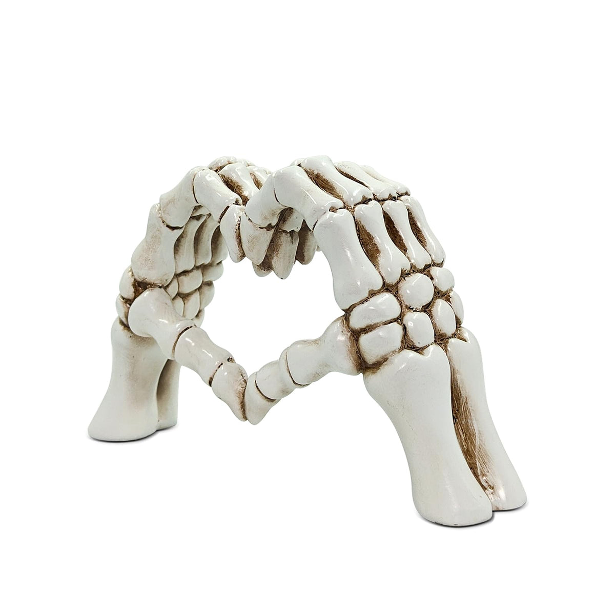 AWAIOY Skeleton Heart Hands Sculpture 9.45", Romantic Gothic Statue of Skull Fingers in a Love Gesture, for Couples, Wedding & Halloween Mantel Decor