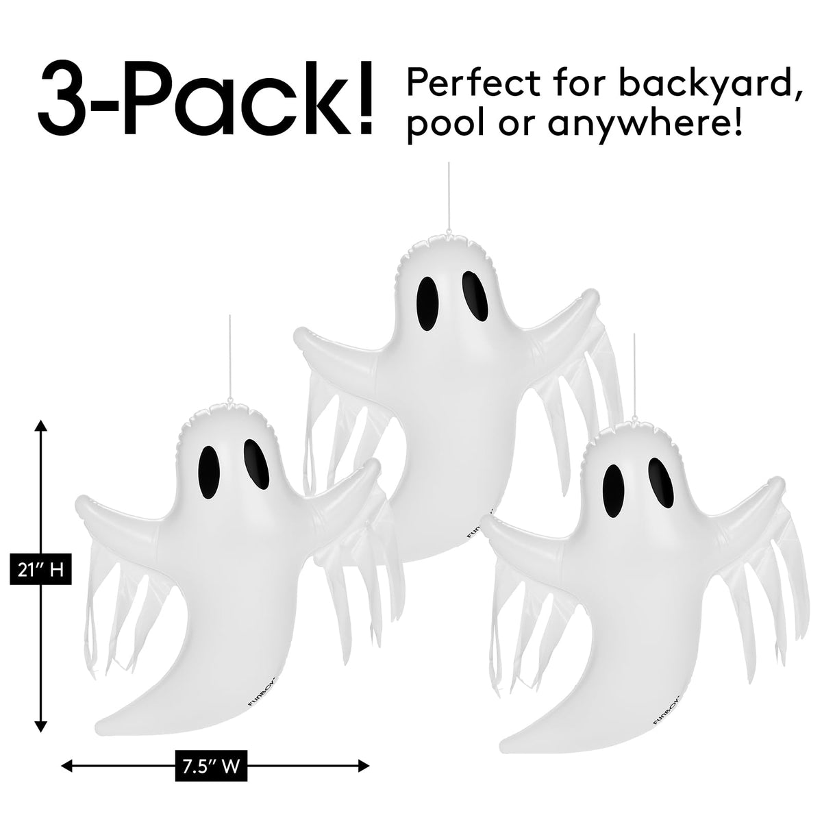 FUNBOY Hanging Ghost Halloween Décor (3 Pack) – Includes Suction Cups & Hangers, Indoor/Outdoor Spooky Decorations