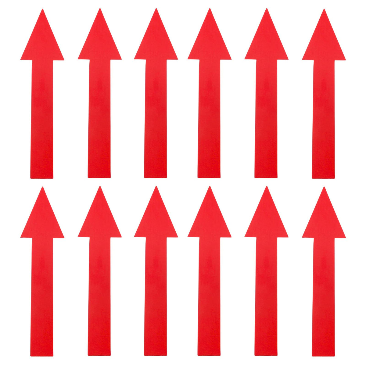 JAKOUE 12 Pack 8 x 2 Inch Arrow Stickers, Waterproof PVC Removable Self-Adhesive Floor Decals, Wall Marking Arrow Signs & Directional Indicators，Red
