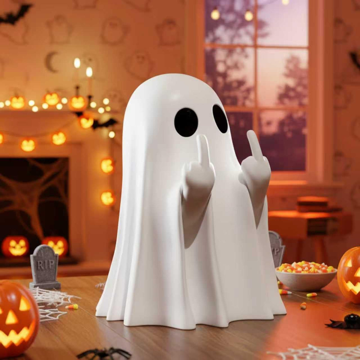 MIXFOSAHN Halloween Ghost Finger Statue HIO-Hop Ghost Statue Halloween Decorations Indoor Farmhouse Tiered Tray Decor Spooky Home Decorations Coffee Table Centerpieces Shelf Mantel Display 2 Pcs