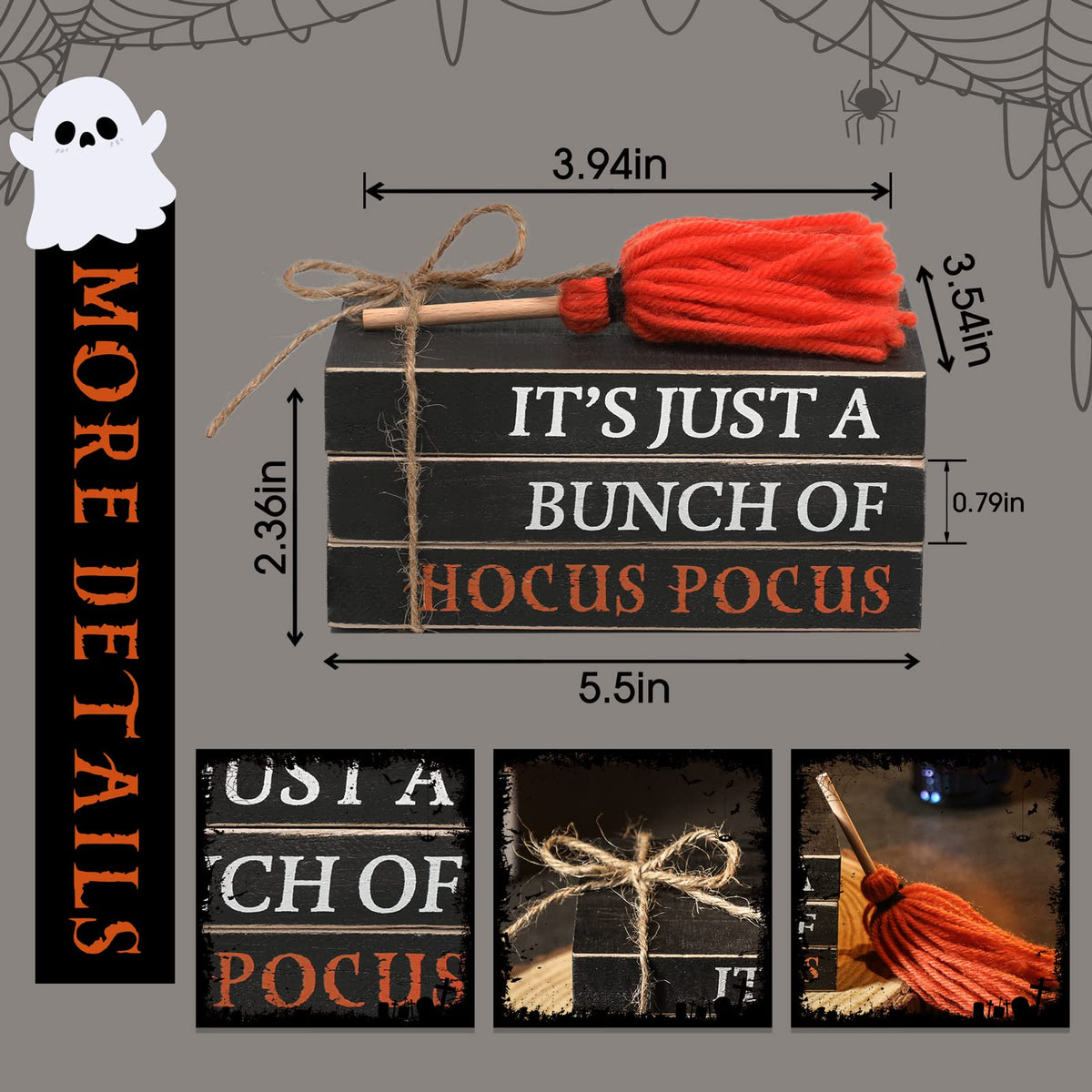 Halloween Wood Book Stack, Hocus Pocus Mini Faux Books Bundle, Halloween Tiered Tray Decor for Home Table Mantle Shelf