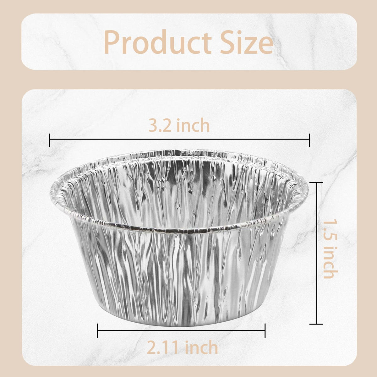 Aluminum Foil Baking Cups 150 Pcs, VIHOYOM 4 Oz Disposable Ramekin Aluminum Cupcake liners, Silver Foil Baking Cups Muffin Liners for Egg Tart, Baking, Cupcake, Pudding, Appetize
