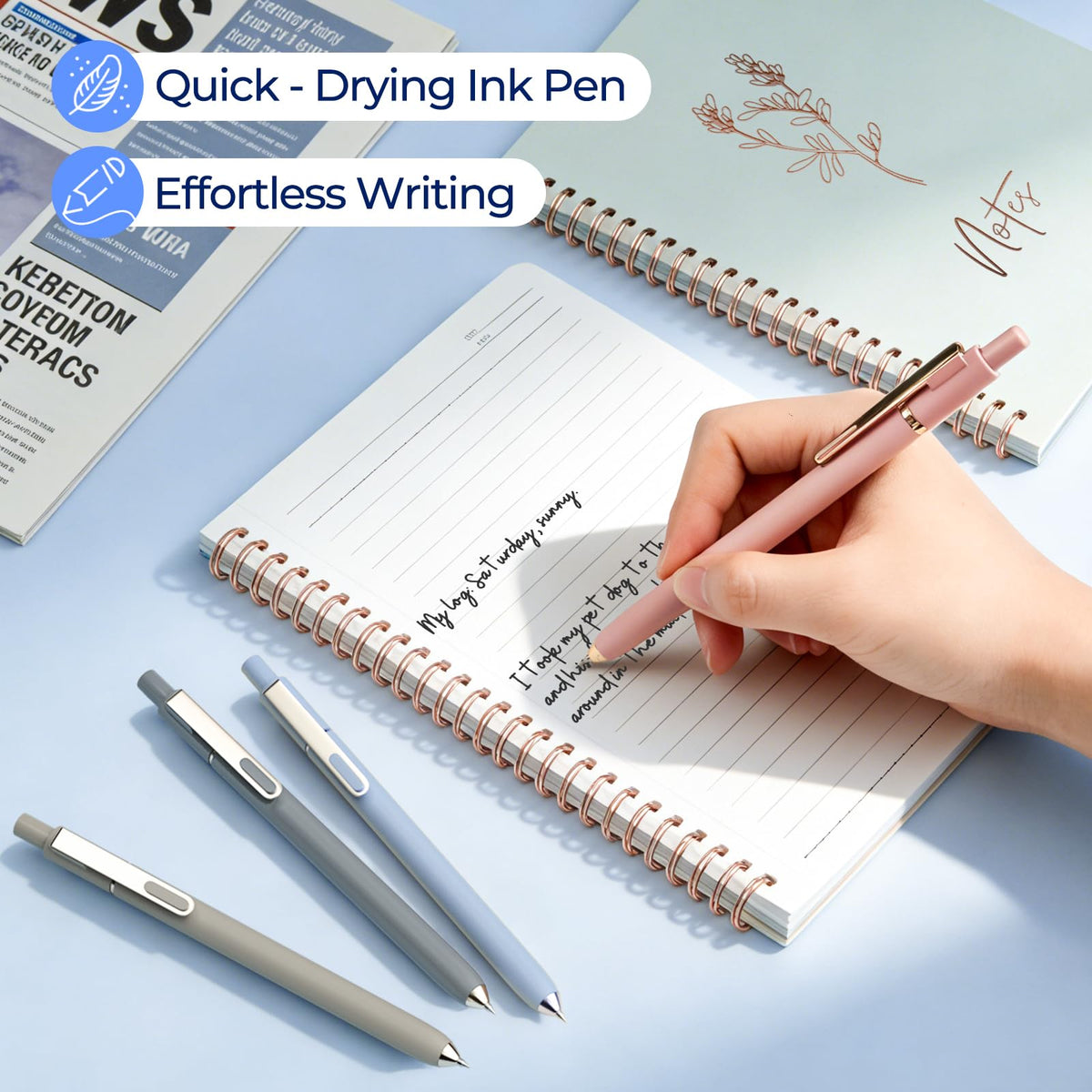 Nicpro Cute Spiral Notebook Stationary Set For Women, Bible Journal Set, 3PCS A5 Spiral Notebook, 5 Gel Pens, 5 Refills, 800 Sticky Notes, Gift Box, Aesthetic Gift Set for Study Office School Supplies
