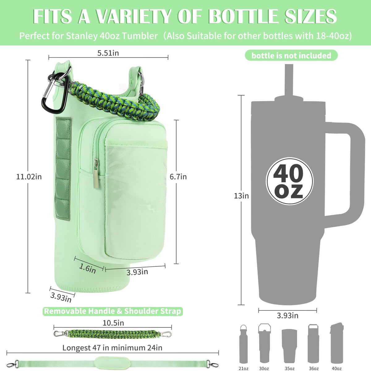 Magnetic Gym Bag for Men Women, Water Bottle Carrier Holder with Strap for Stanley, Small Bag Accessories pouch with N52 (Green)