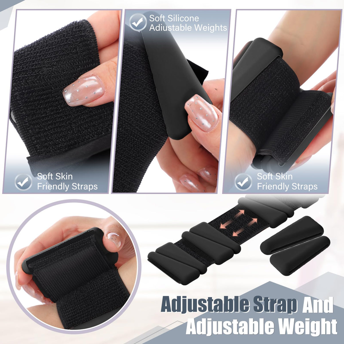 Vinsot Wrist Ankle Weights Set of 2, 4 Lbs, Adjustable Silicone Workout Weights for Women and Men, Wearable Leg Arm Weighted Bracelet for Home Workout Gym Yoga Pilates Swimming Cardio(Black)