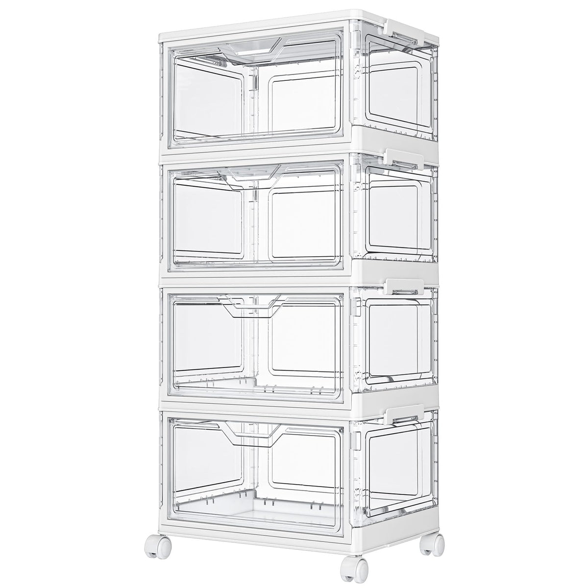 Kmiectse Clear Storage Bins with Lids - 4 Tier Plastic Bins with Wheels, Stackable Storage Bin, Closet Organizers Box for Bedroom, Living Room, 23 QT Folding Box with Magnetic Door