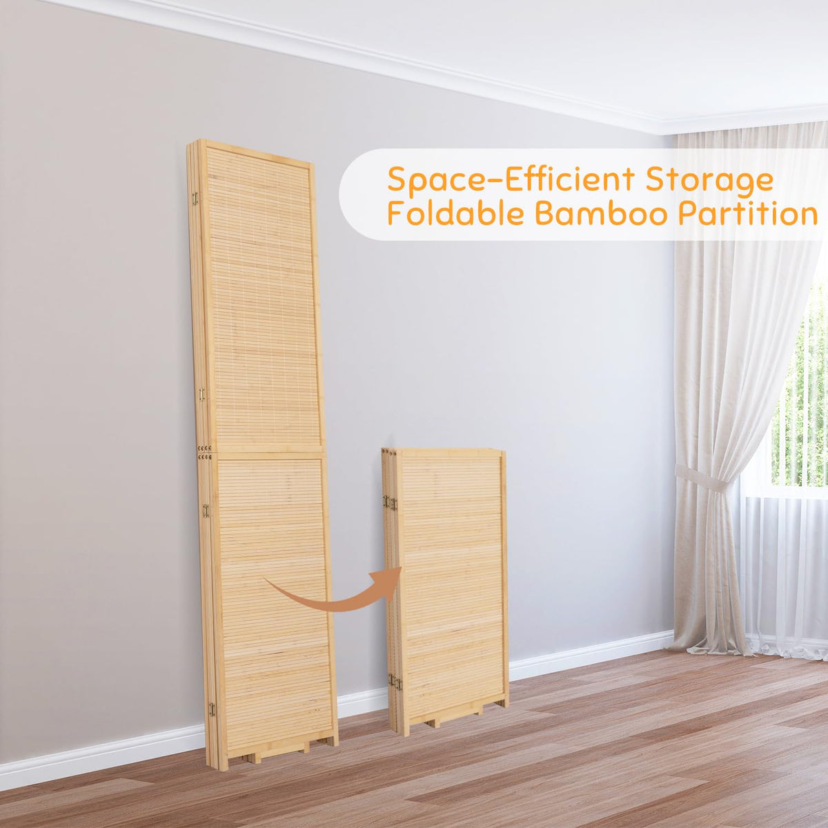 Bamboo Room Divider Folding Privacy Screens, Wall Divider for Room Separation, Portable Room Partitions and Dividers, 5.6FT Bamboo Room Divider Panel (Beige, 4 Panel-67”)