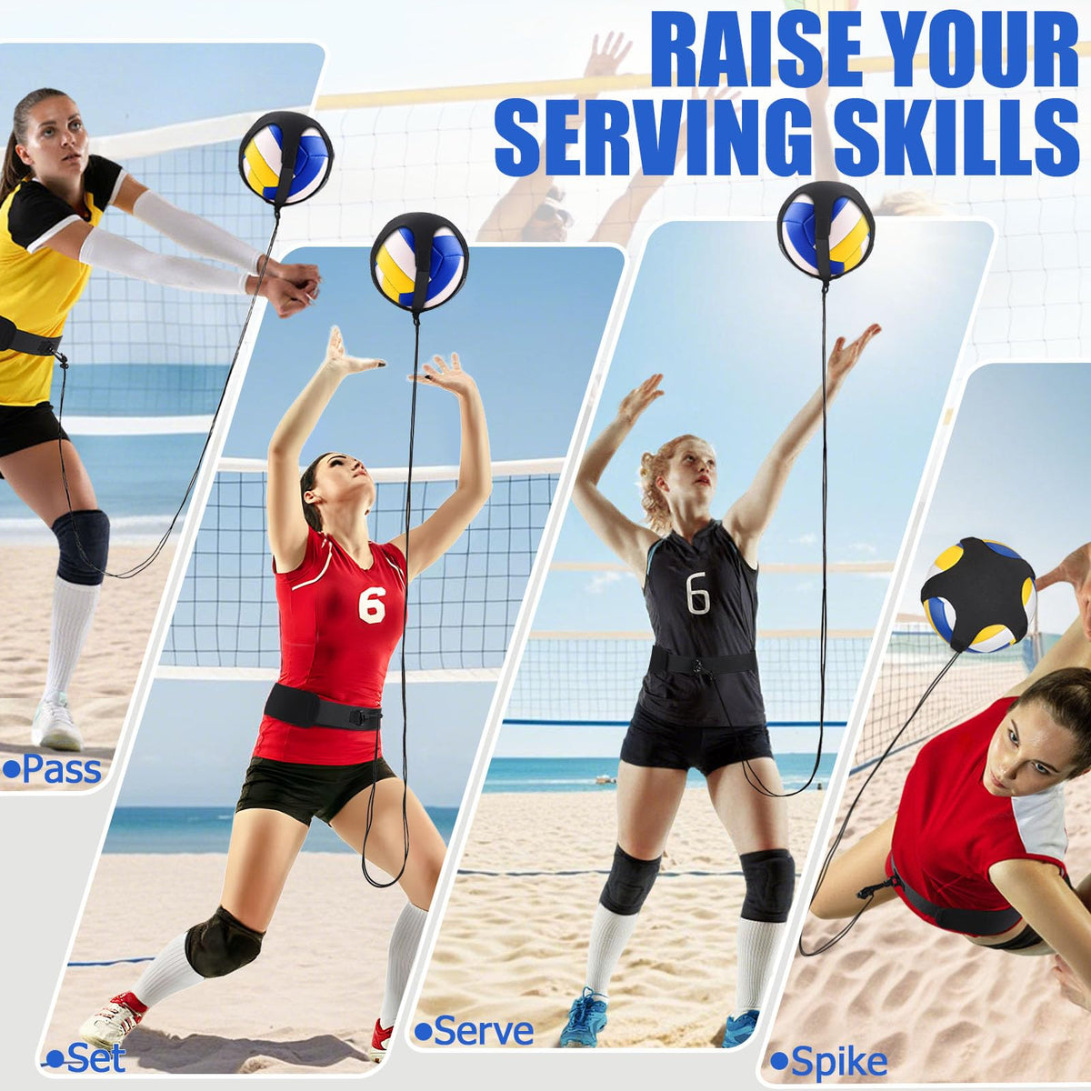 TOBWOLF Volleyball Training Equipment Aid, Elastic Self-Training Volleyball Resistance Band with Adjustable Waist Belt & Ball Pouch & Hand Strap for Practicing Serving, Spiking, Arm Swing Passing