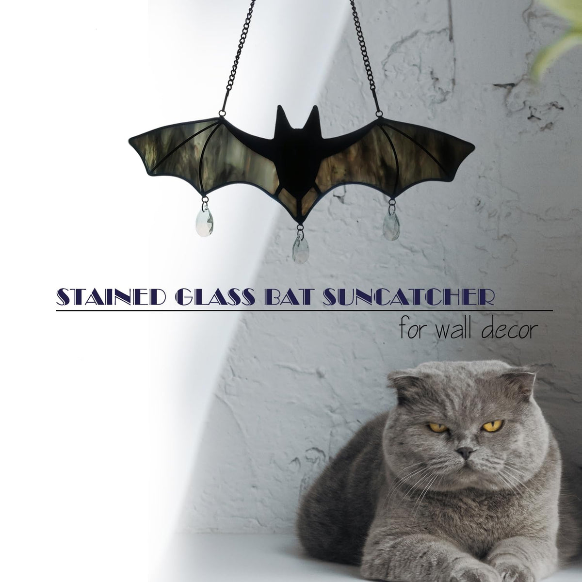 WeDcpcin Bat Stained Glass Window Hanging Sun Catcher (Grey) Halloween Decoration